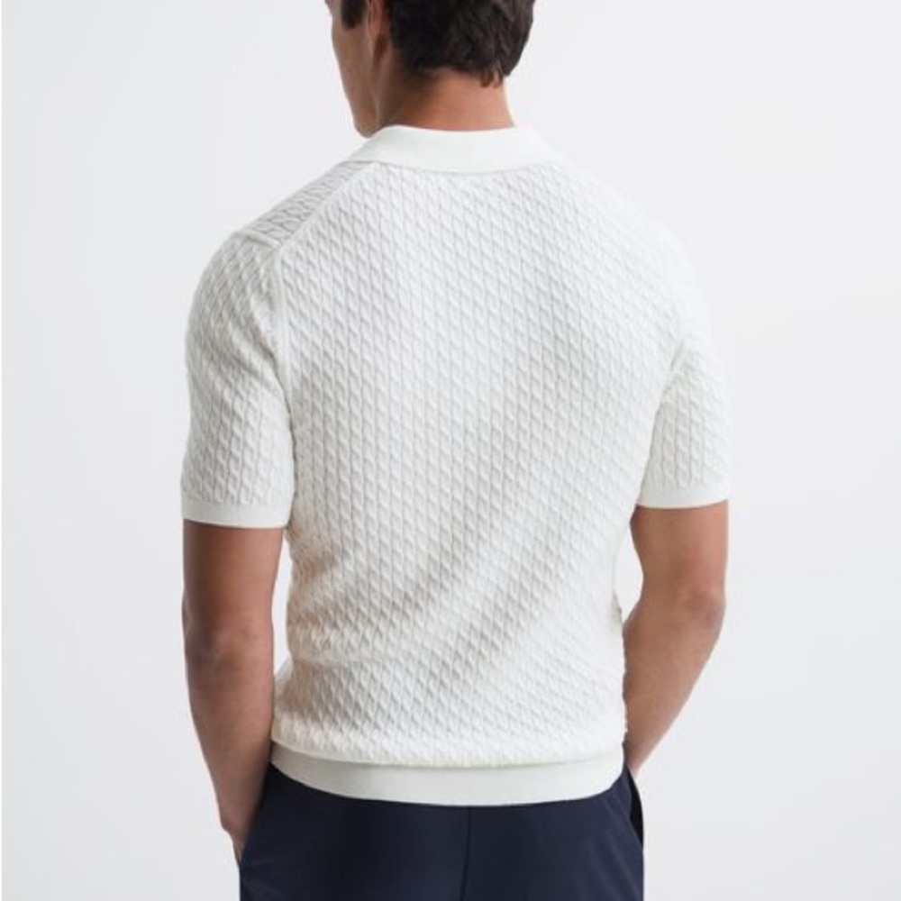 Reiss white cream cable knit v neck polo shirt - Picture 5 of 8